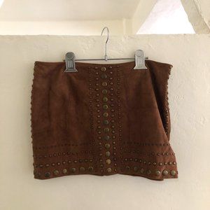 Haute Hippie Brown Leather Skirt with Grommets Size M